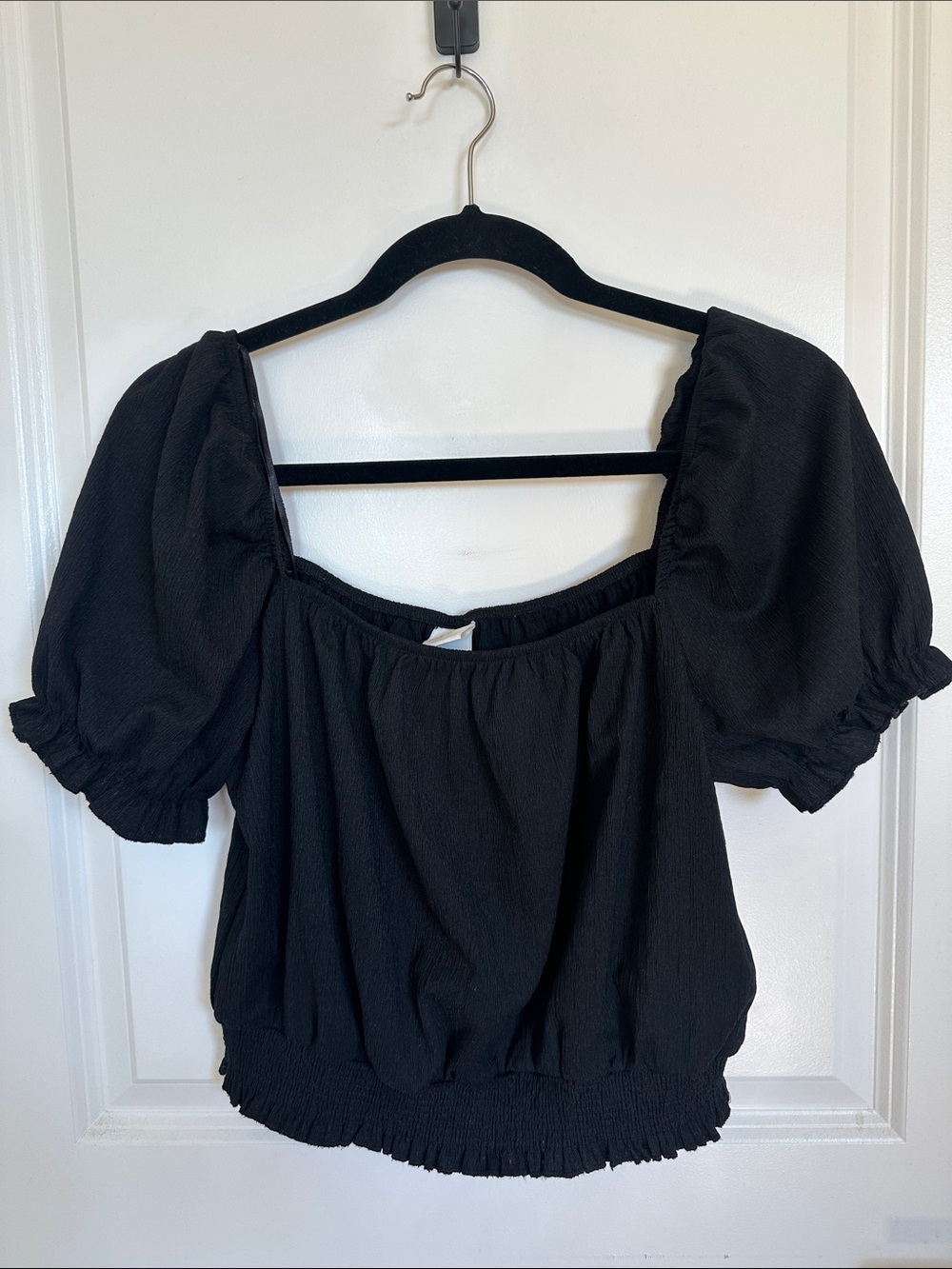 H&M Black Puff Sleeve Square Neck Top